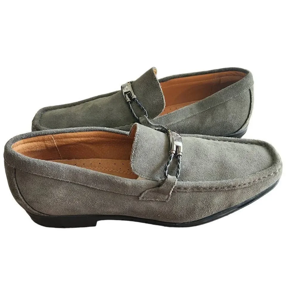 Stacy Adams Suede Loafers Mens 11.5 Neville‎ Moc Toe Bit Loafer Gray Leather